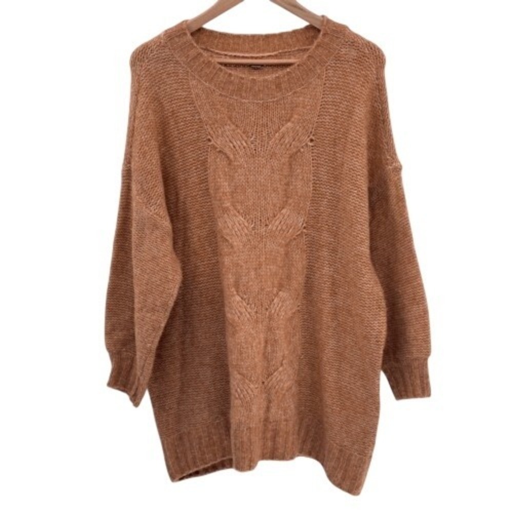 Aerie Sweater Chunky Oversized Tunic Women Medium Orange Tan Long Sleeve Knit